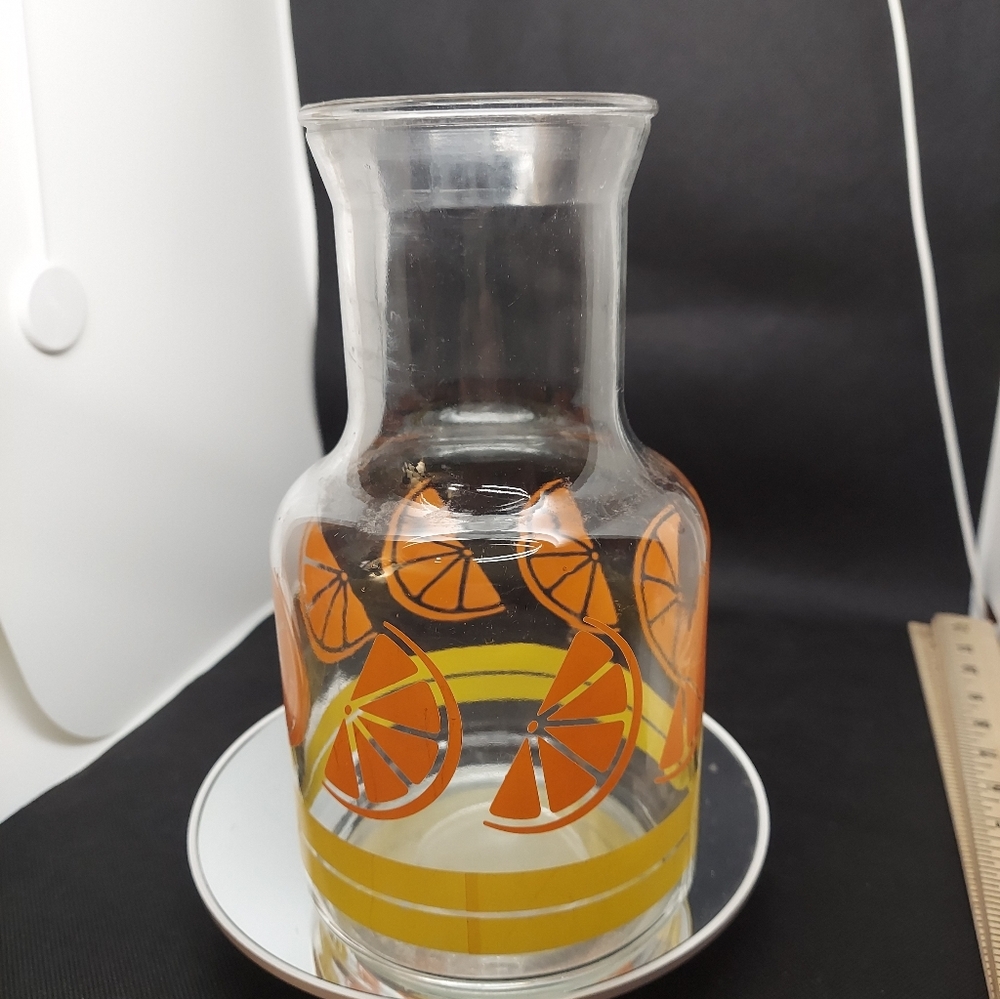Vintage Libbey Glass of Canada Juice Carafe Orange Slices 56 oz Retro Christmas